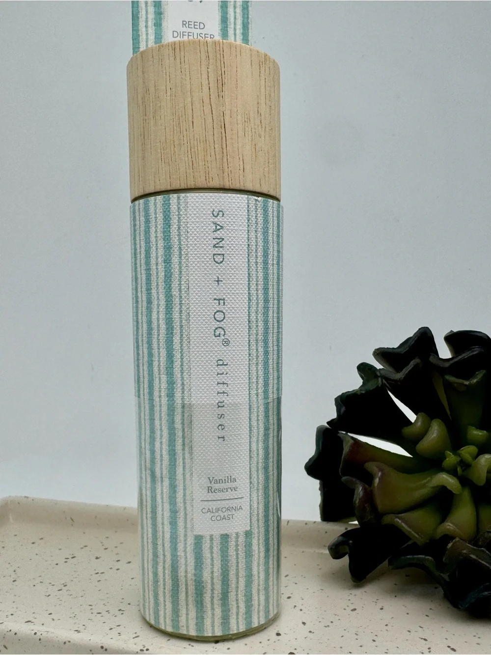 Sand + Fog Vanilla Reed Diffuser in Teal Stripe